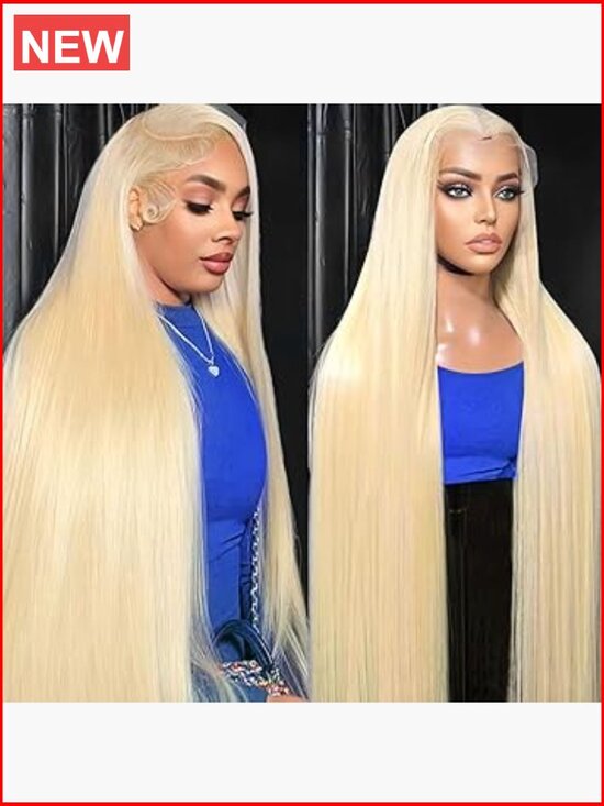 32 Inch 613 Lace Front Wig Human Hair 200 Density Straight Blonde Glueless Wig main image 4
